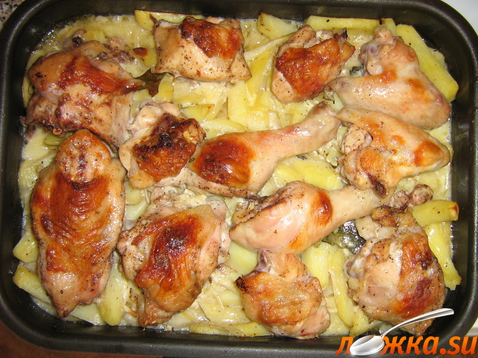 Курица с картошкой в духовке с чесноком и майонезом рецепт с фото пошагово в
