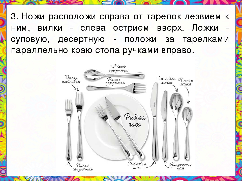 Как должны располагаться вилки ножи относительно тарелки. Вилка справа или слева от тарелки. Ножик справа вилка слева. Нож справа вилка слева. Ложка справа вилка слева.